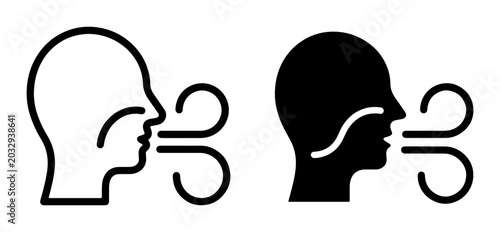 Fotografie Breathing Icon Set, Exhale Symbol, Air Flow Graphic, Human Respiration Vector Ar