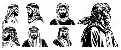 Obraz na płótnie Arab men portraits in traditional Middle Eastern headwear and garments
