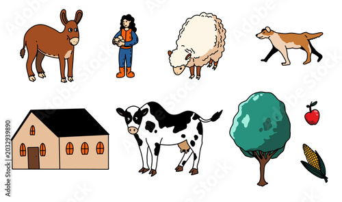 hand drawing farm illustration set design