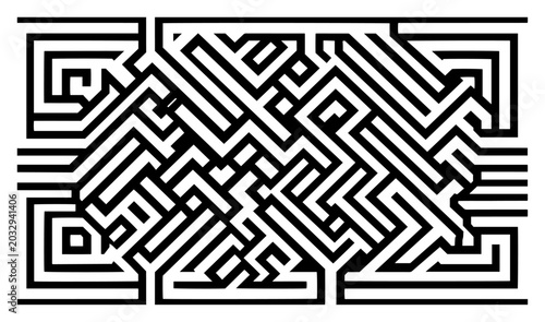 Foto Geometric meander maze pattern and complex labyrinth design in clean line style