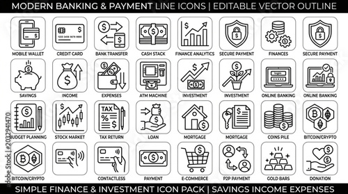 Foto Modern Banking and Payment Icons Vector Set.