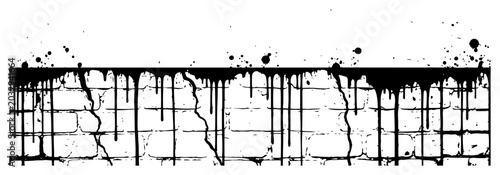 Schilderij op canvas Brick wall border with dripping paint and cracked blocks in distressed grunge st