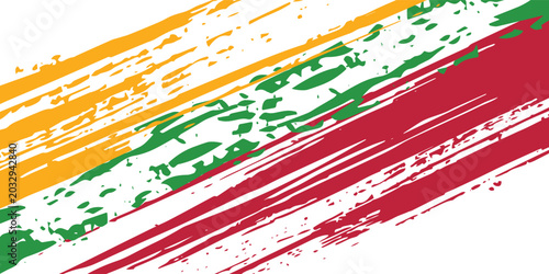 Red, yellow green watercolor brush strokes, doodles, banners set. Plain rwhite background bundle, pink reggae color. Spring watercolor texture. Hand drawn