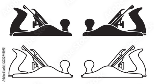 Bild auf Leinwand Wood hand plane silhouettes on a white background carpentry tools