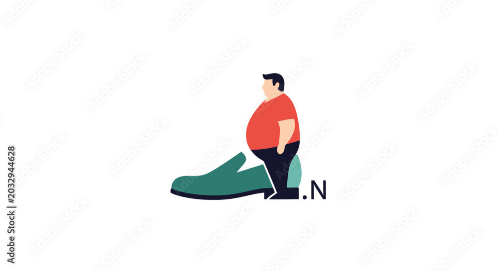 Fototapeta premium Plus size man sitting on a giant green loafer shoe