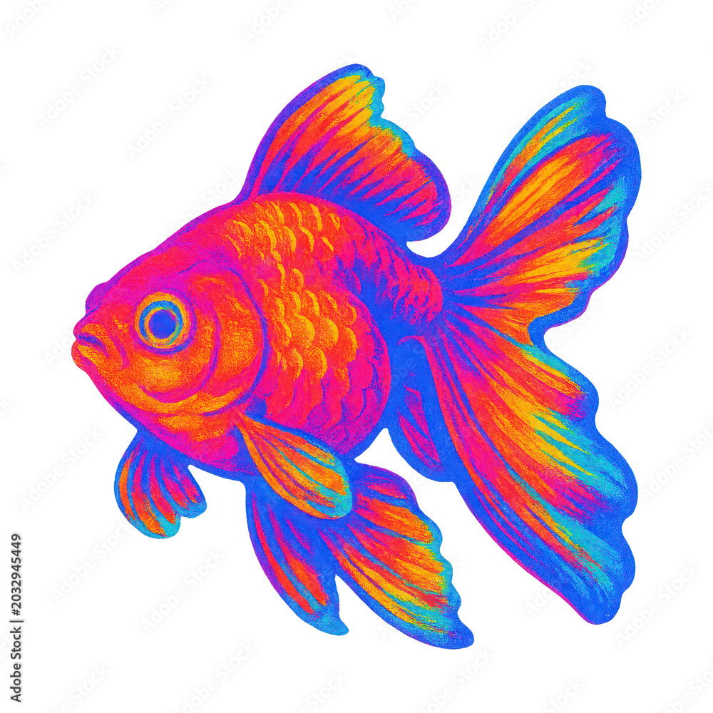 Fototapeta premium PNG Vibrant neon goldfish illustration