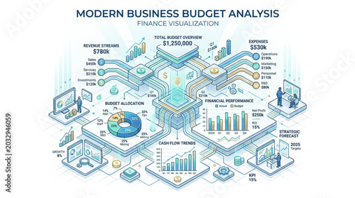 Modern Business Budget Analysis and Financial Planning Illustration.