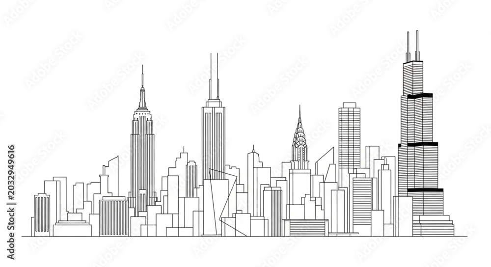 Fototapeta premium Modern City Skyline Silhouette Drawing.
