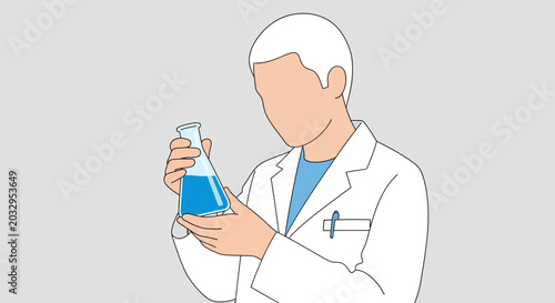 Fotografía Scientist Holding Erlenmeyer Flask with Blue Liquid, Laboratory Research Concept