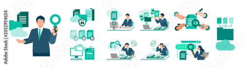 Foto Modern business team efficiently uploading digital documents to secure cloud sto