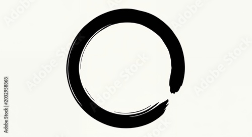 Hand Drawn Black Ink Brush Stroke Zen Enso Circle Isolated on White Background, Minimalist Calligraphy Symbol for Meditation