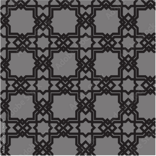 Islamic geometric seamless pattern, traditional arabic monochrome background vector