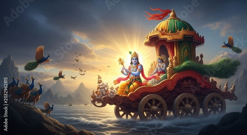 Mythical Chariot Rides Through Stormy Sea Landscape
