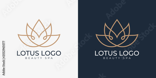 Luxury Gold Line Art Swirl Lotus Flower Beauty Spa Salon Logo Template
