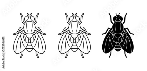 Schilderij op canvas Fly Icons Set, Insect Vector Graphics, Pest Control Symbols