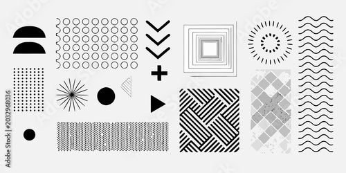 Collection Of Geometric Shapes And Patterns On A White Background