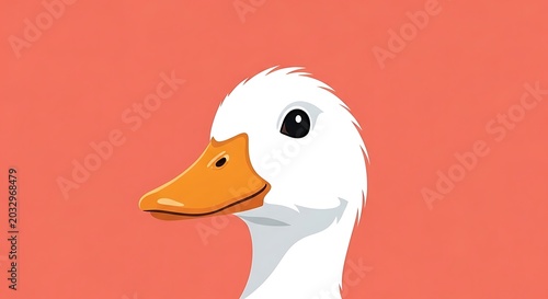 Cute white penguin with orange beak on red background.