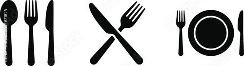 Canvastavla Dining icons: cutlery plate fork knife spoon with restaurant tableware appetite