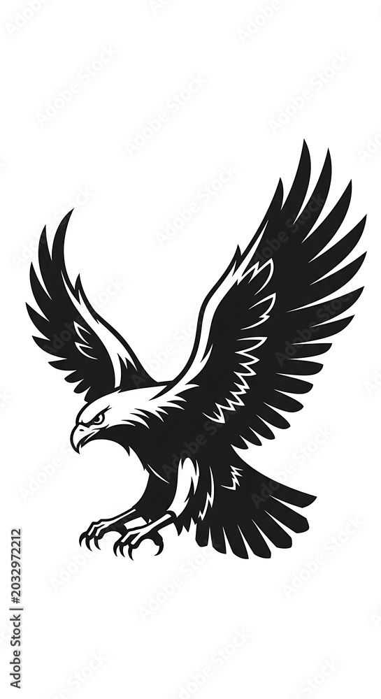 Naklejka premium Black and white eagle head with feathers detailed.