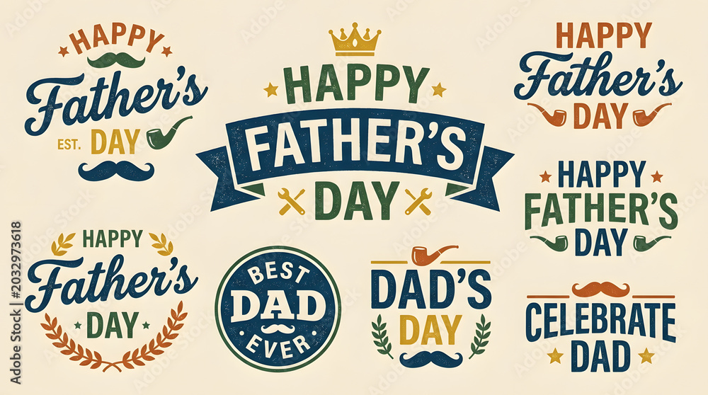 Fototapeta premium Colorful Father's Day celebration banners with festive typography and cheerful design elements