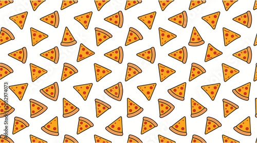 Minimalist 2d flat illustration of pizza slice pattern repeated in seamless layout, on a white background