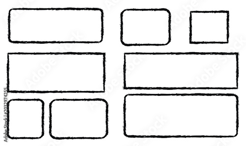Foto Set of black hand drawn brush stroke rectangle frames isolated on white background for your design