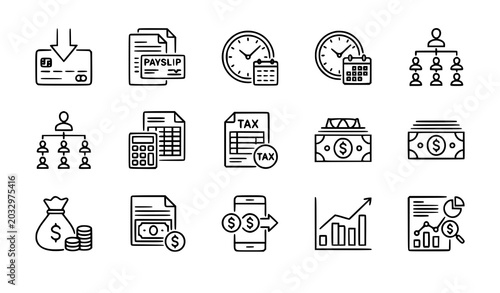 Bild auf Leinwand Salary payment line icon vector set with payroll, employee, business and account
