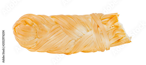 Fotografía pigtail of suluguni cheese, isolated on white background with clipping path