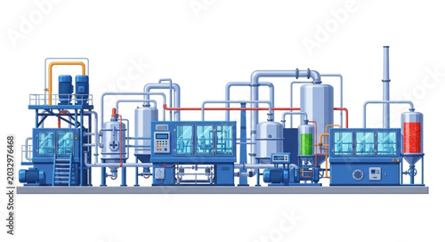 Foto Modern industrial factory complex with complex machinery and pipes