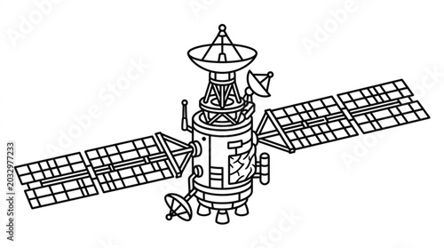 Foto Detailed illustration of an artificial satellite with solar panels