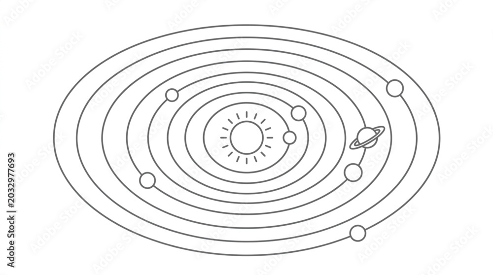 Fototapeta premium Diagram of the Solar System with Planets Orbiting the Sun.