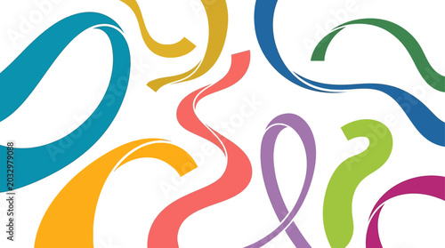 Schilderij op canvas Vibrant colorful swirling ribbons on white background