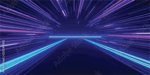 Tableau sur toile Abstract blue and purple speed lines creating a sense of motion in a dark space