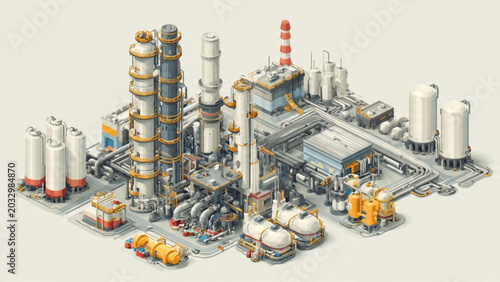 Photos Detailed industrial factory complex with pipes tanks and machinery in neutral to