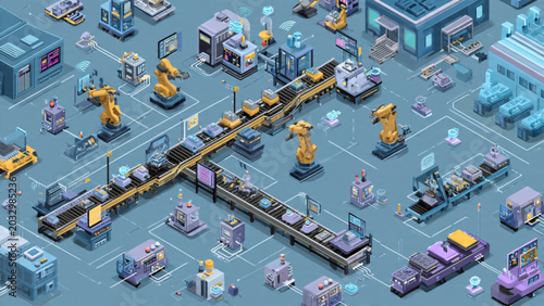 Foto Aerial view of an advanced smart city with robotics, transport, and urban infras