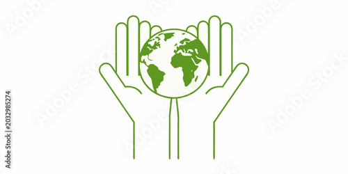 Obraz na plátně Hands holding earth globe green line art illustration on white background