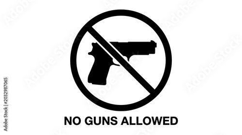 Cuadro en lienzo Firearm Silhouette With Slash Prohibition Sign On White Background
