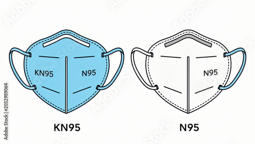 Photos Two KN95 face masks in blue and gray with ear loops and filtration design for he