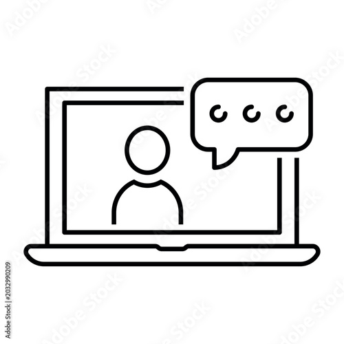 Webinar online class outline icon. Online meeting education. Virtual learning course. Teacher talking on class streaming player. Editable stroke vector illustration Design on white background EPS10