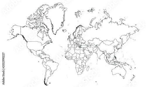 Photos Detailed World Map with All Country Borders and Black Outlines