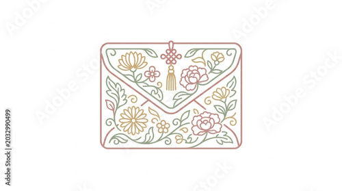 Fotografi Elegant Floral Envelope Clutch Bag with Tassel Detail.