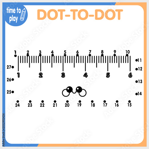 Connect the dots. Logic game. Stationery. Coloring book. For kids. Ruler.