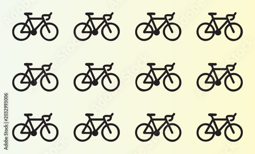 Foto Collection of identical minimalist bicycle icons arranged in neat rows and colum