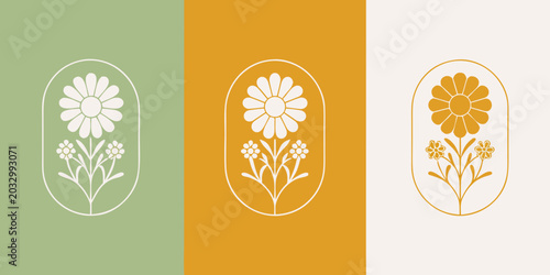 Foto Floral ornaments in oval frames on colored backgrounds