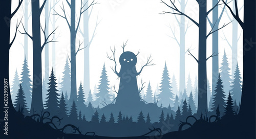 Φωτογραφία Mysterious creature standing in a dark spooky forest.