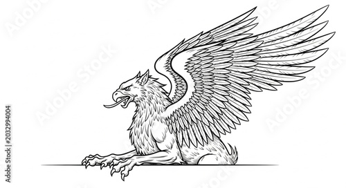 Bild auf Leinwand Mythical Griffin Creature Illustration Line Art.
