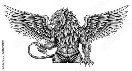 Bild auf Leinwand Mythical Griffin Creature with Large Wings Detailed Illustration.