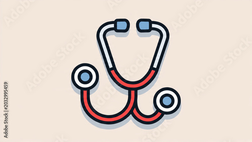 Photos Stylized Medical Stethoscope with Red and Blue Tubing on Neutral Background