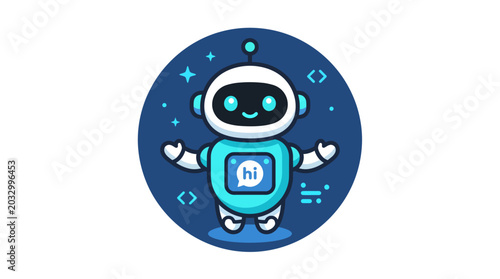 Εκτύπωση καμβά Cute Robot Character with Friendly Expression and Bright Colors.
