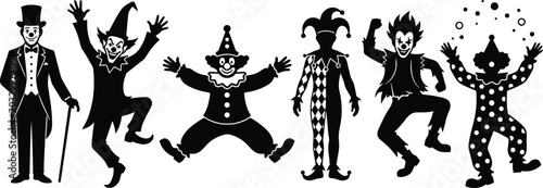 Konstfotografi Vintage Circus Clown and Jester Character Silhouette Collection with Entertainer